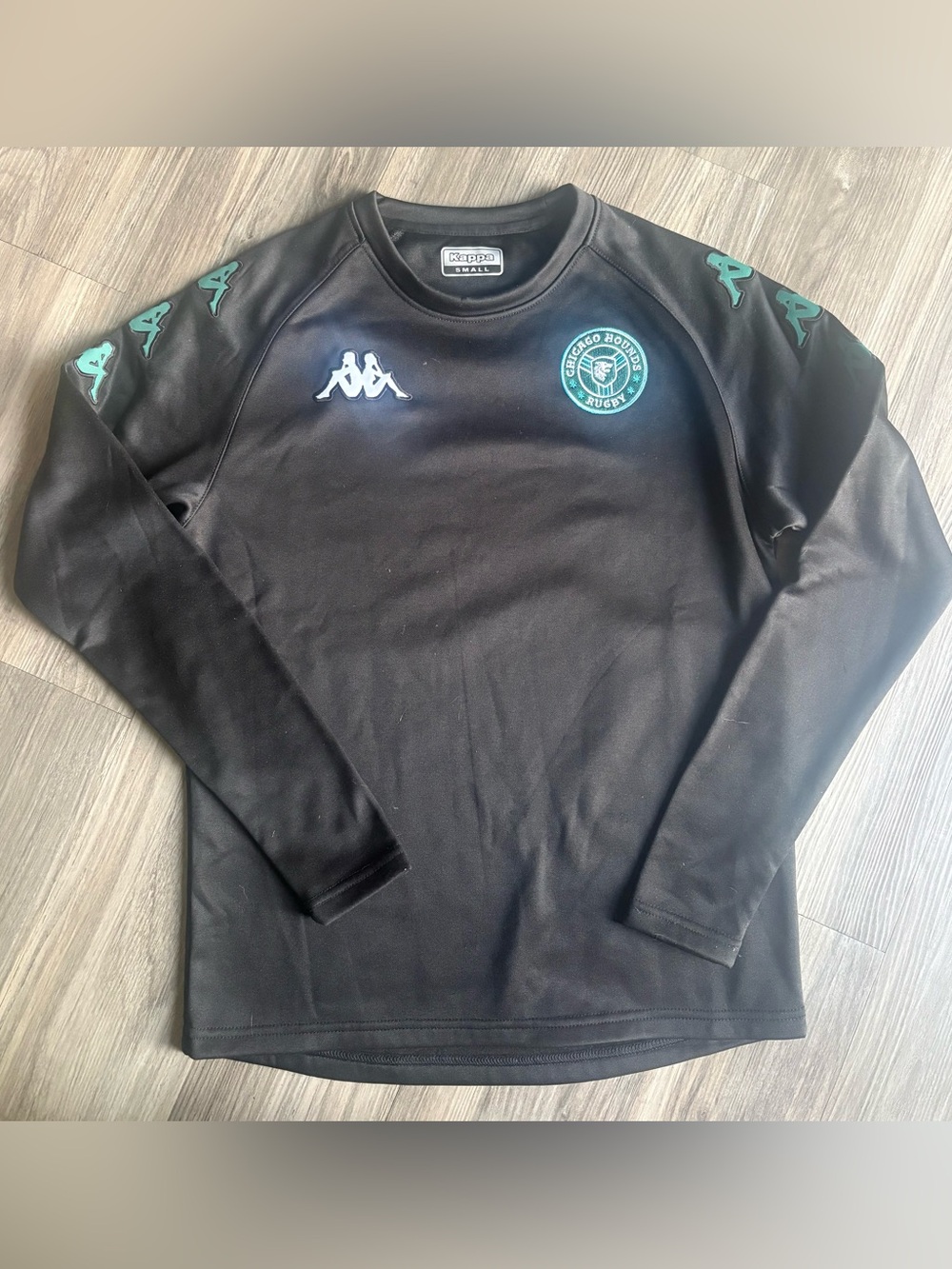 Kappa Black Long-Sleeve Logo Crew with Teal Accents